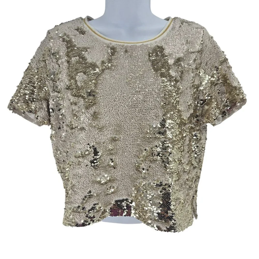 Chelsea & Violet Gold Sequin Crop Top